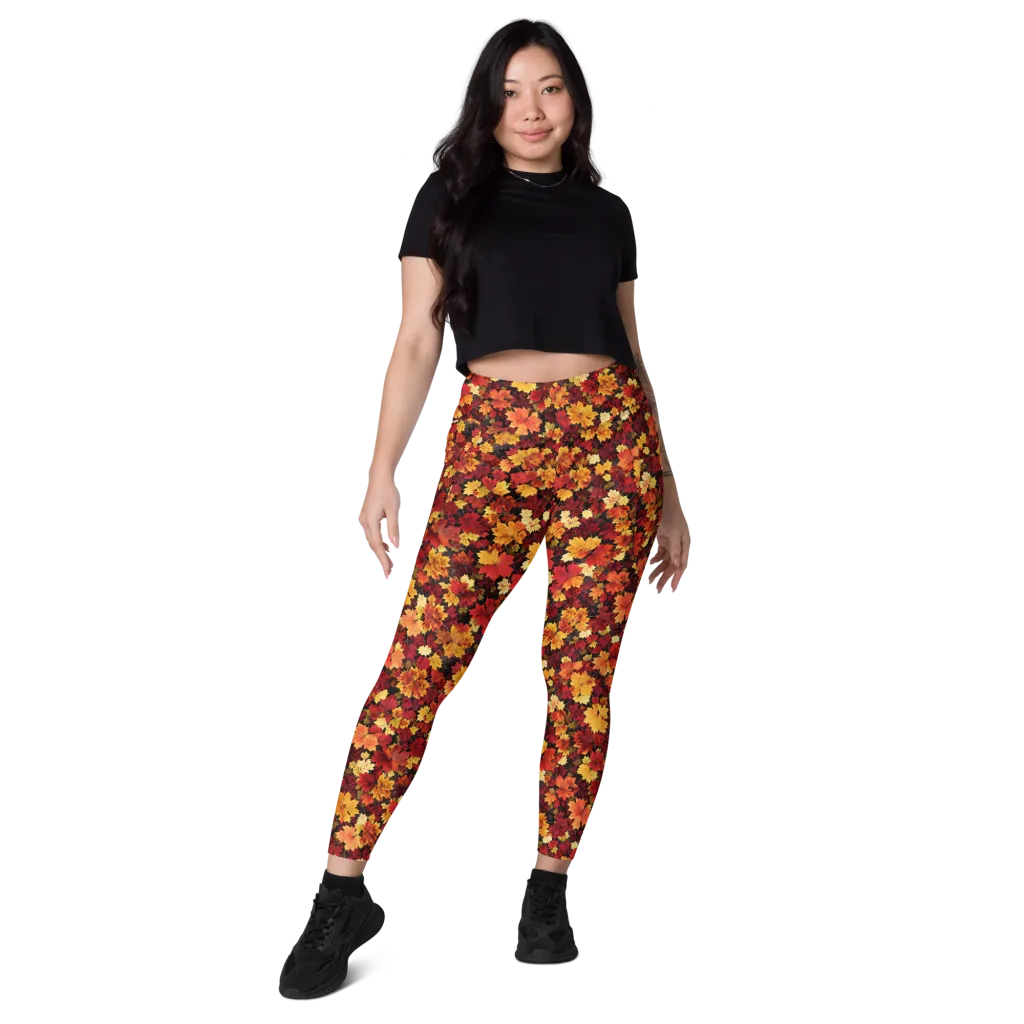 Falling Gold on Leggings with Pockets — Front