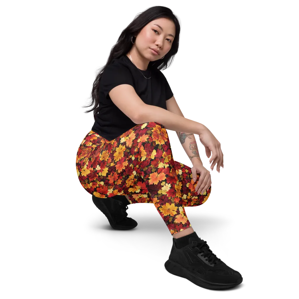 Falling Gold on Leggings with Pockets — Right Front