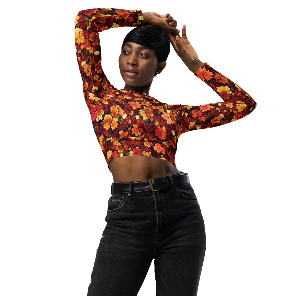 Falling Gold on Long Sleeve Crop Top — Front