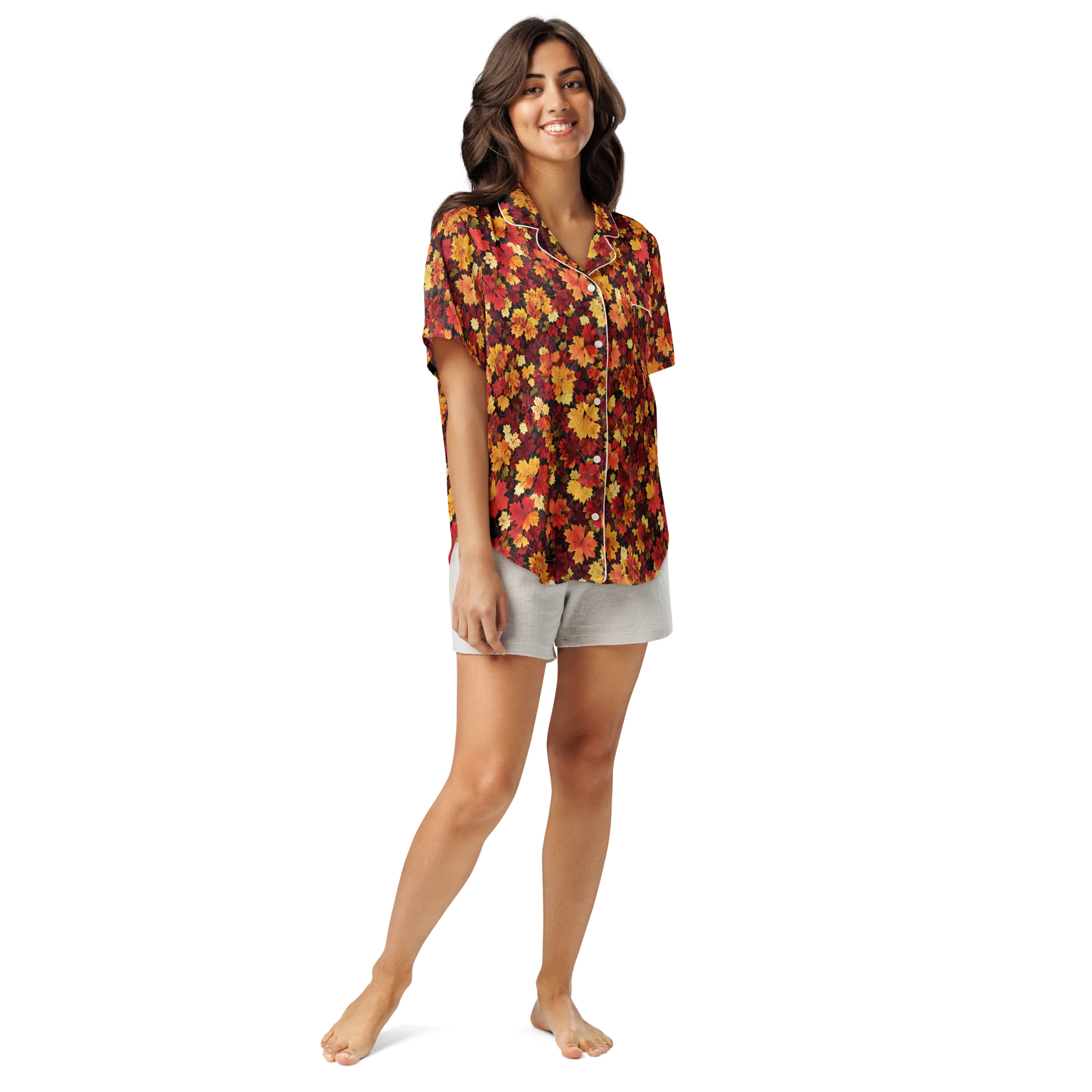 Falling Gold on Women's Short Sleeve Pajama Top — Front