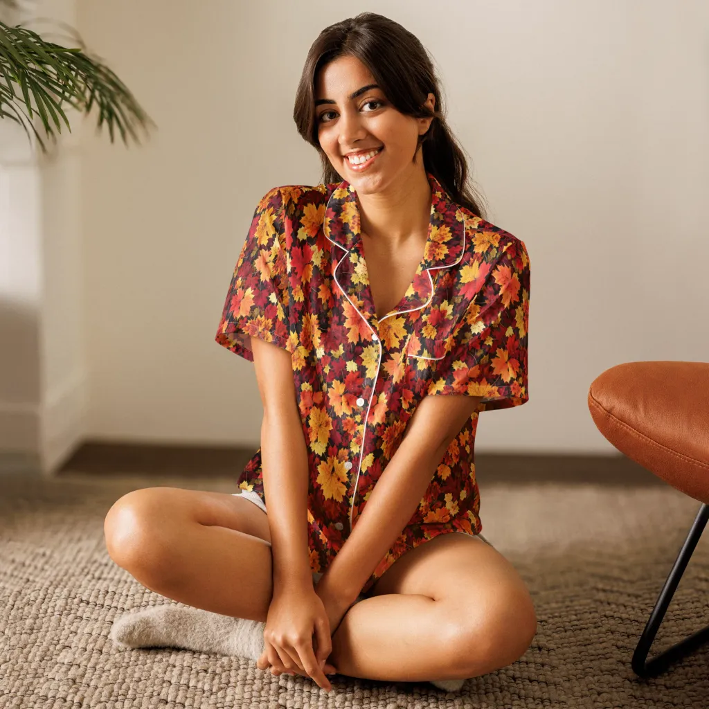 Falling Gold on Women's Short Sleeve Pajama Top — Front