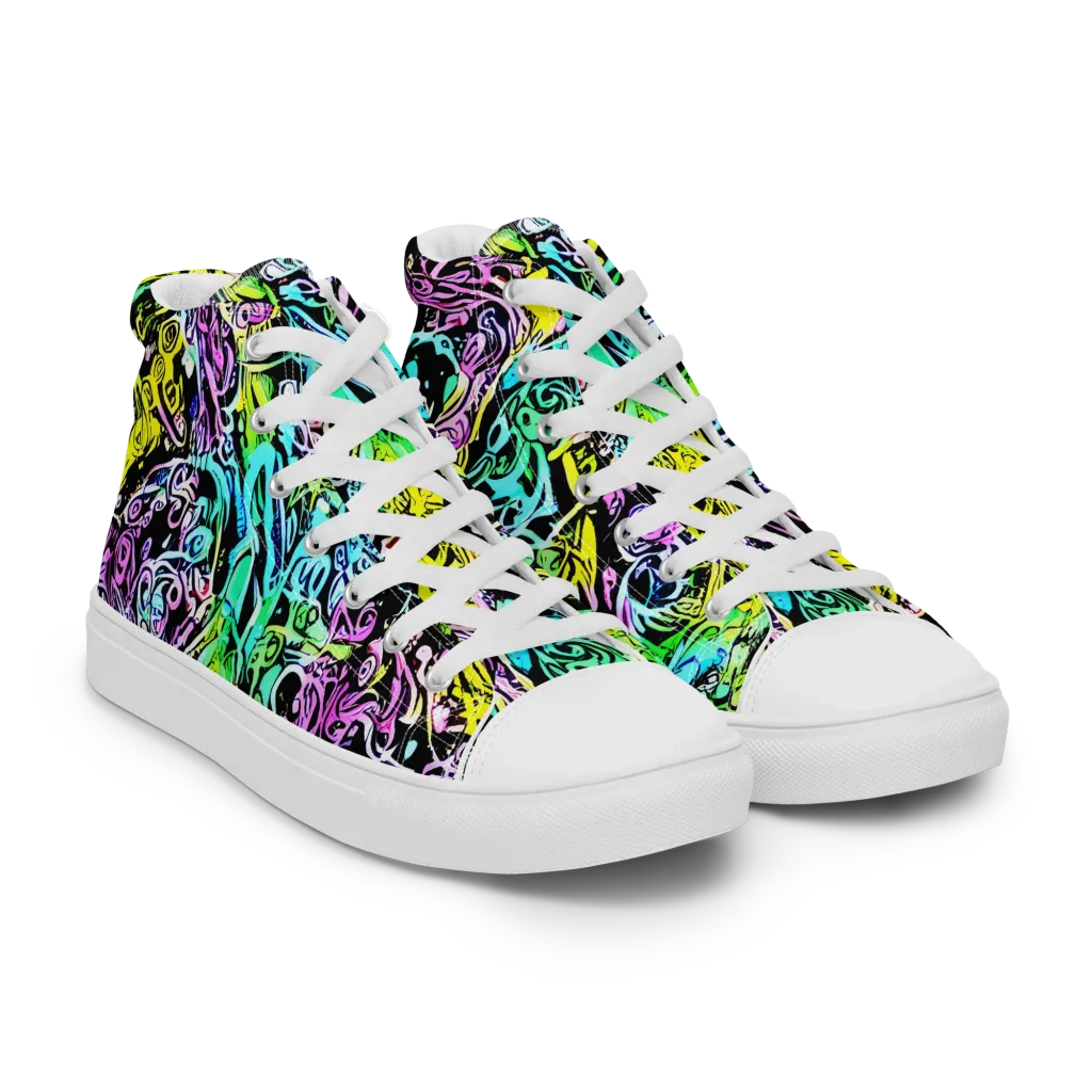 Psychic Graffiti on Men's High Top Canvas Shoes — Right Front