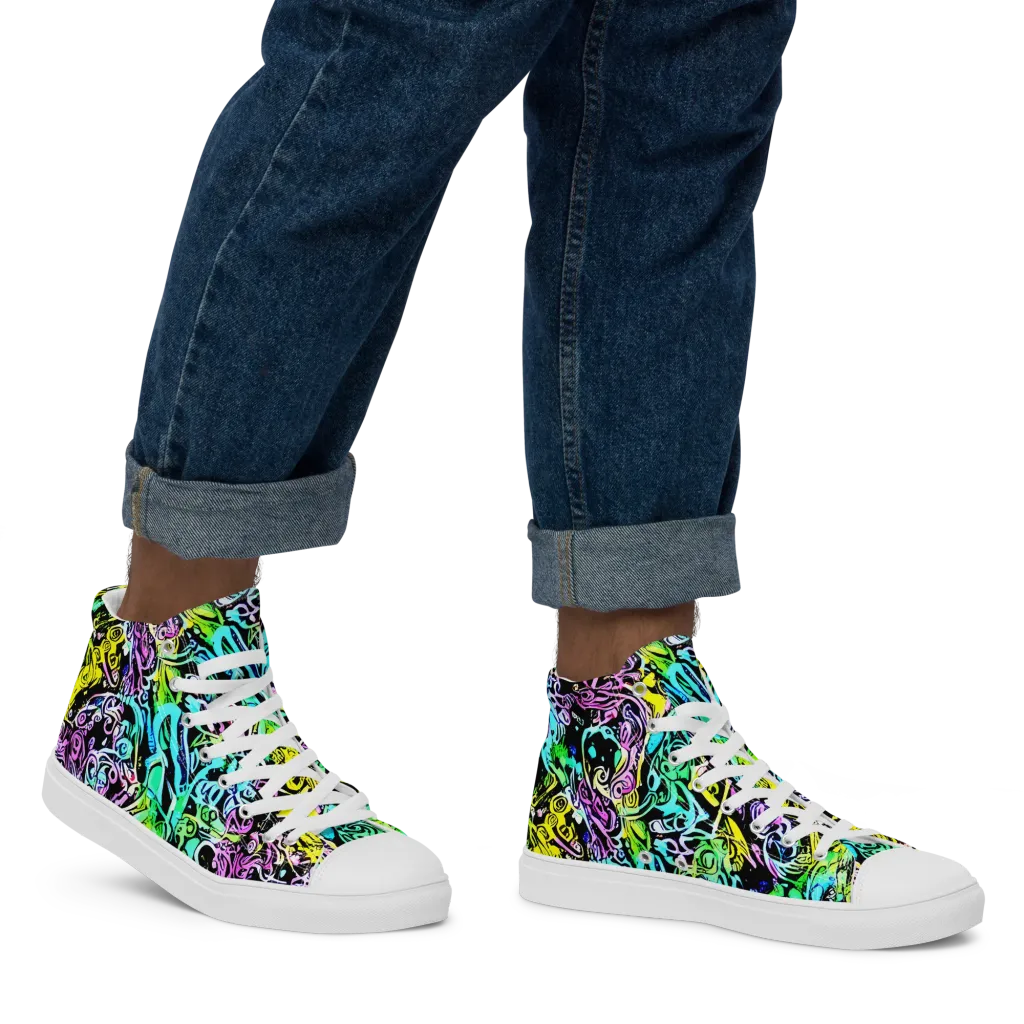 Psychic Graffiti on Men's High Top Canvas Shoes — Right