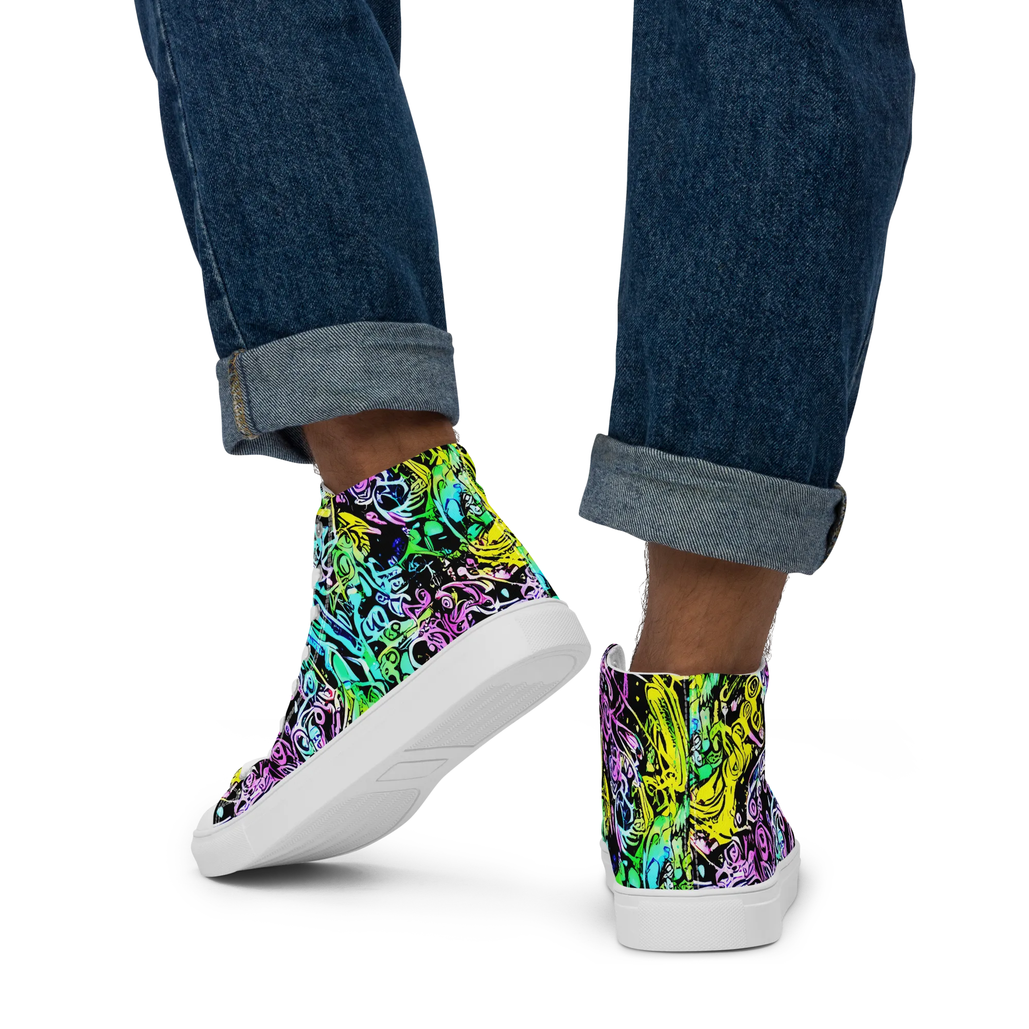 Psychic Graffiti on Men's High Top Canvas Shoes — Back