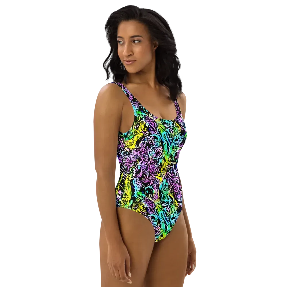 Psychic Graffiti on One-Piece Swimsuit — Right