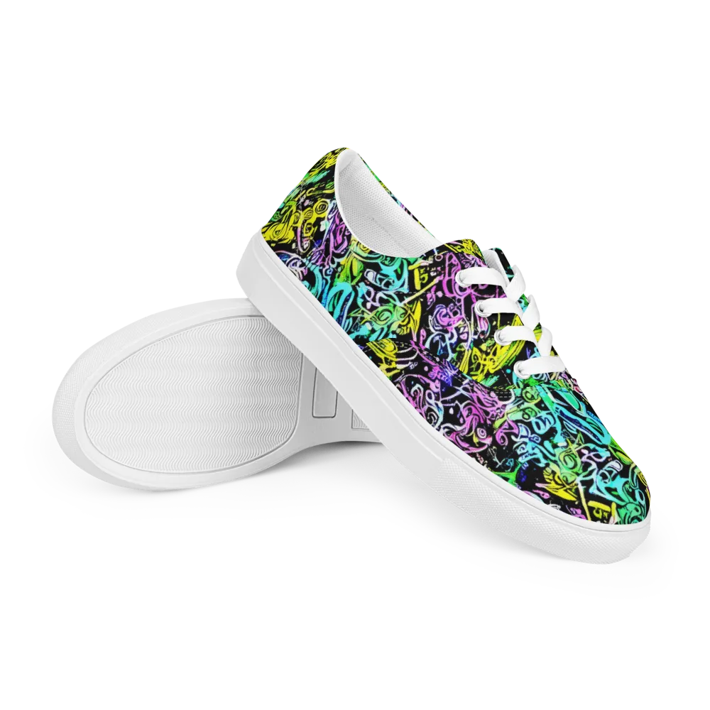 Psychic Graffiti on Men's Lace-Up Canvas Shoes — Right Front