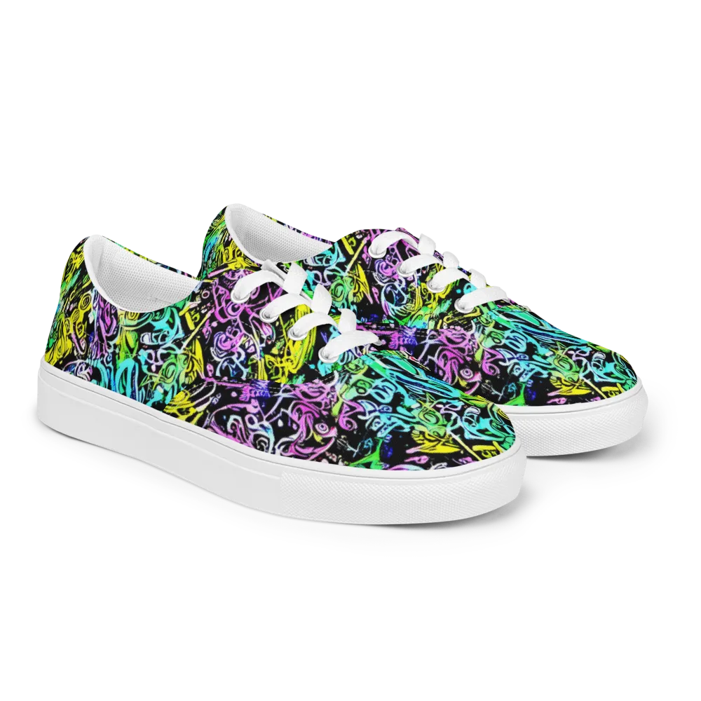 Psychic Graffiti on Men's Lace-Up Canvas Shoes — Right Front