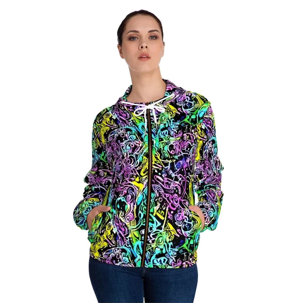 Psychic Graffiti on Women's Full-Zip Hoodie — Front On Person