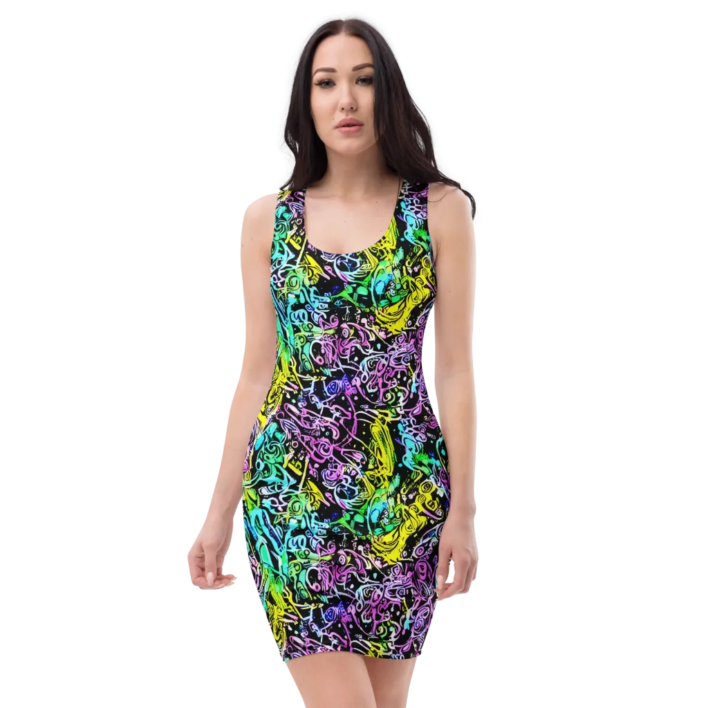 Psychic Graffiti on Bodycon Dress — Front