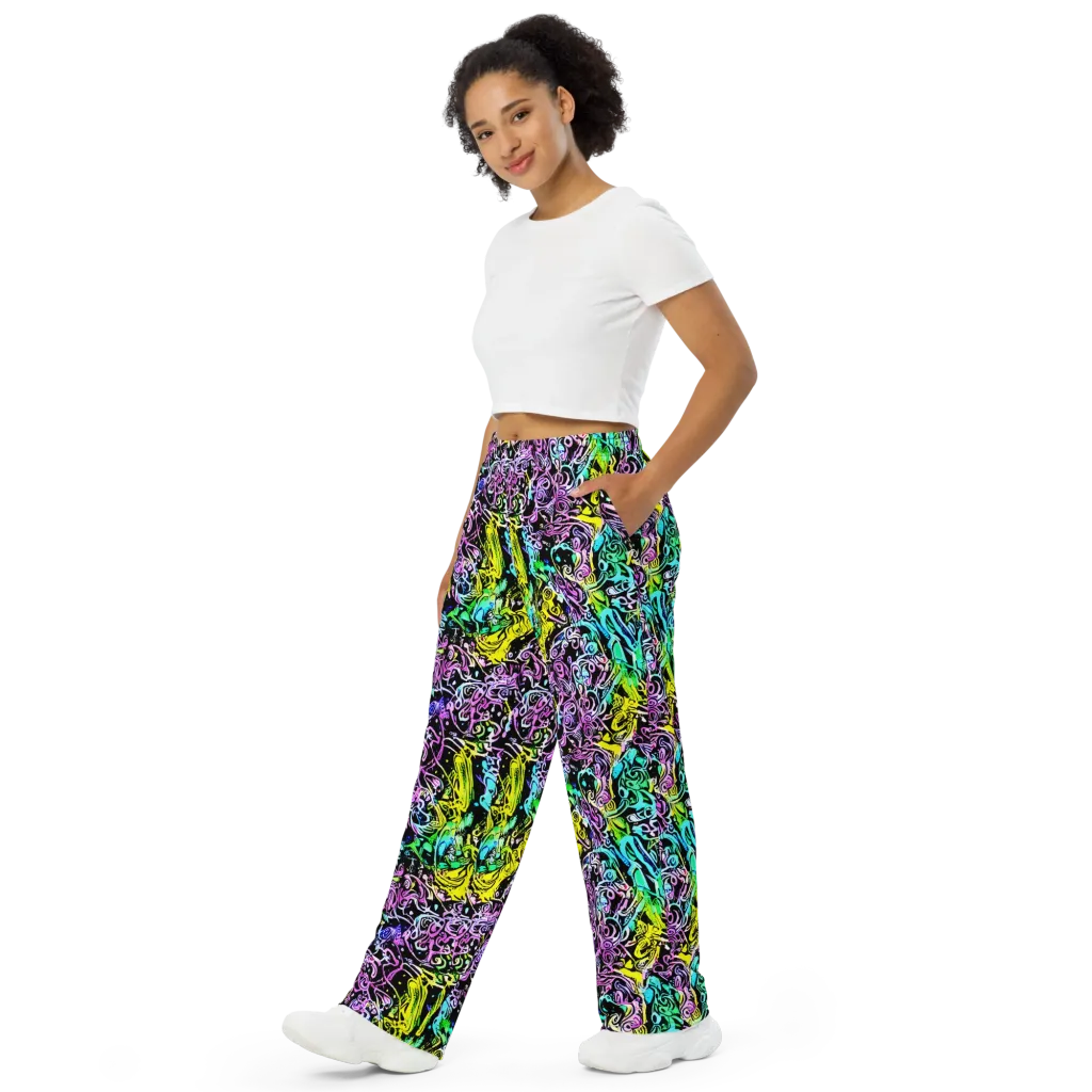 Psychic Graffiti on Wide-Leg Pants — Left Front