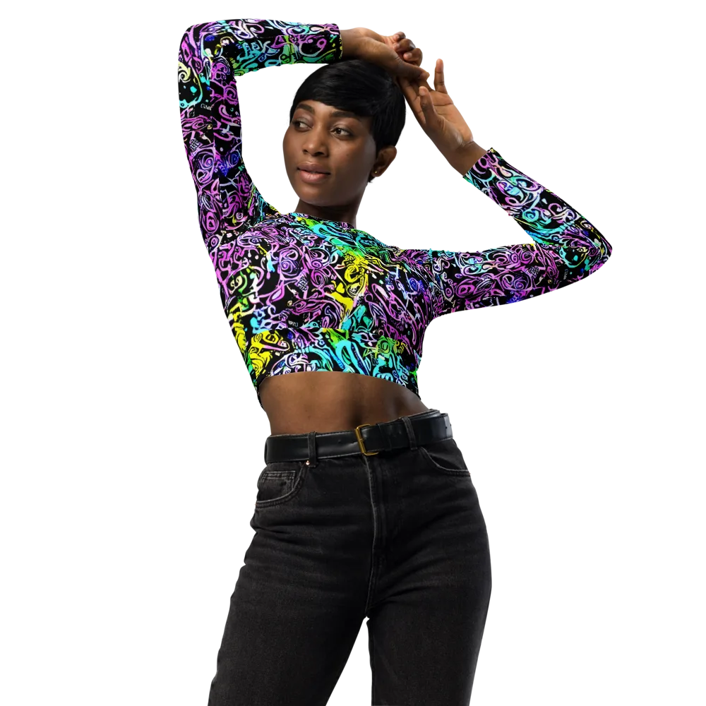 Psychic Graffiti on Long Sleeve Crop Top — Front