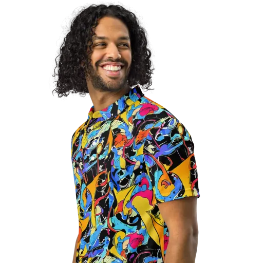Atomic Whirl on a Men's Slim Fit Polo Shirt