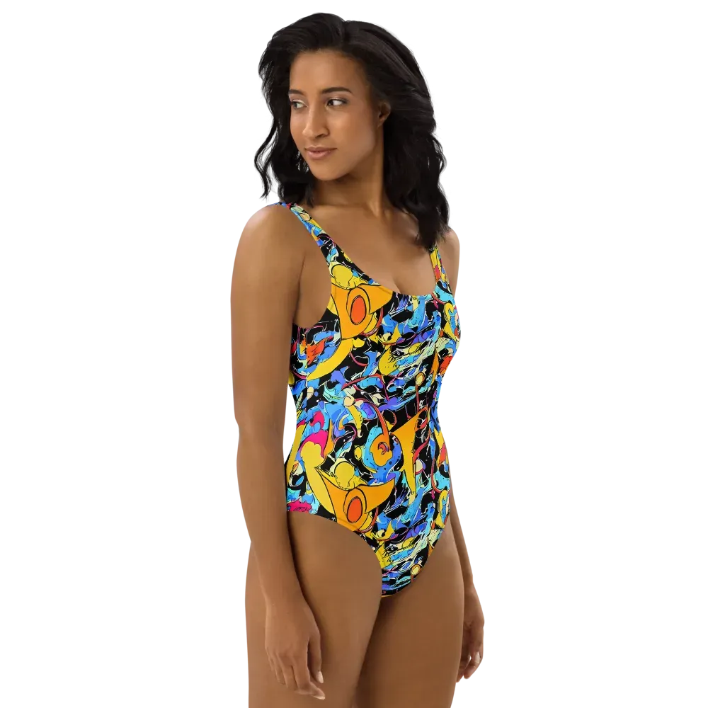 Atomic Whirl on One-Piece Swimsuit — Right