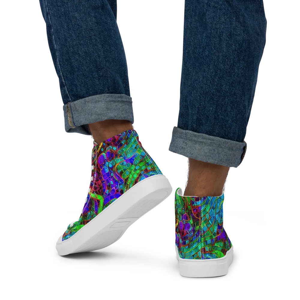 Jewel Circuit on Men's High Top Canvas Shoes — Back