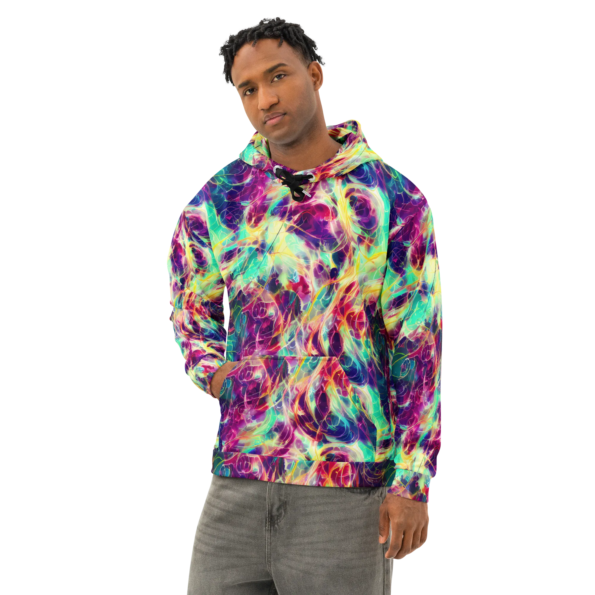 Velvet Radiance on Cotton Hoodie — Left Front
