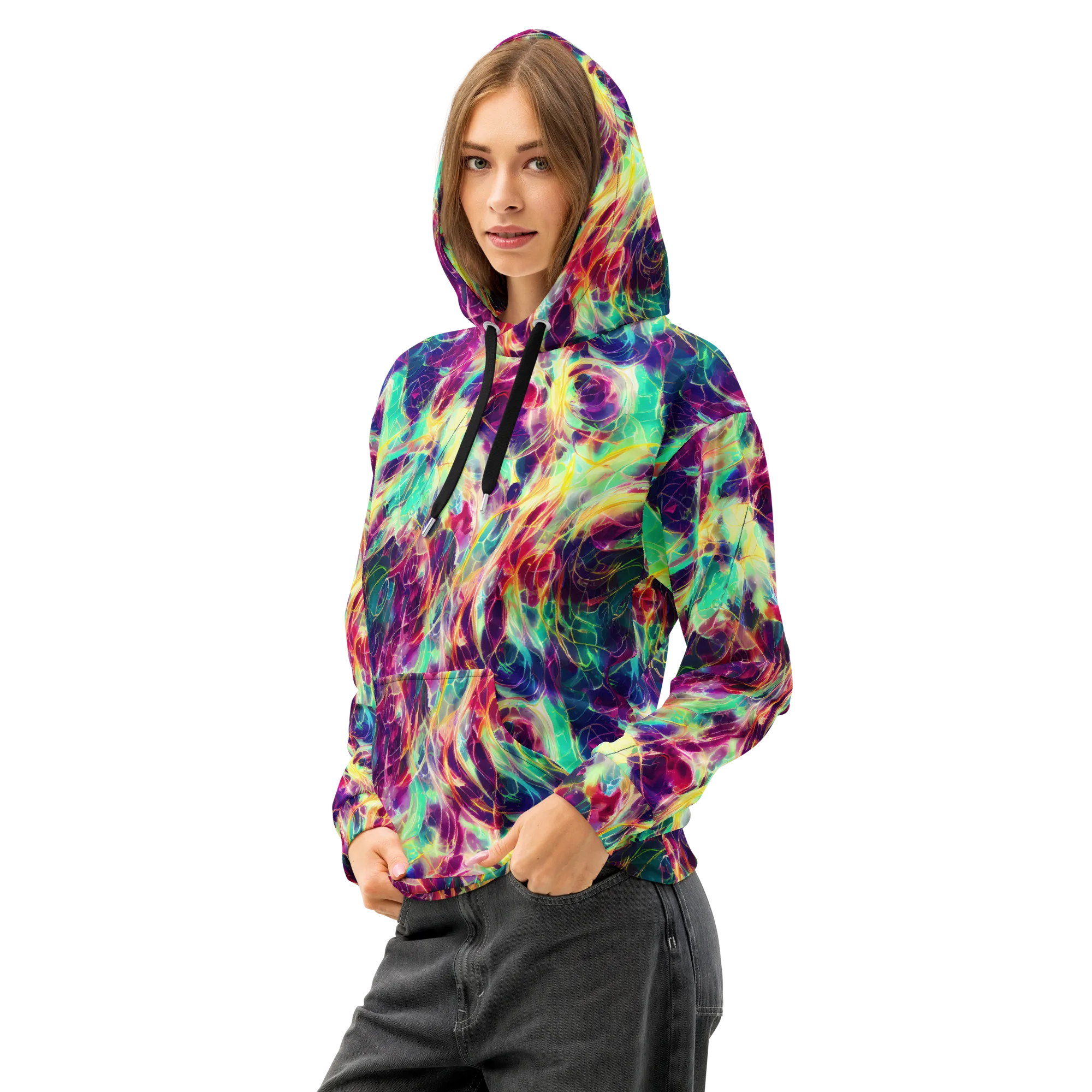 Velvet Radiance on Cotton Hoodie — Left Front