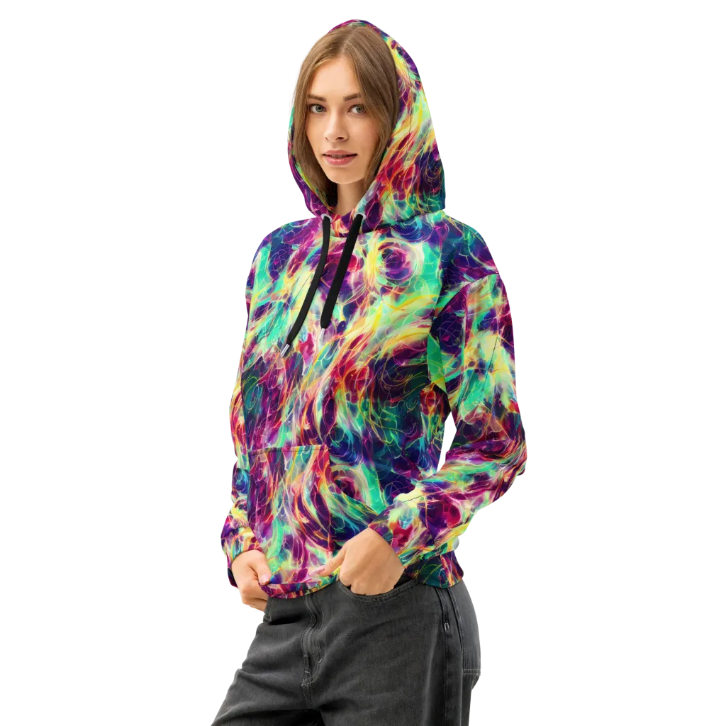 Velvet Radiance on Cotton Hoodie — Left Front