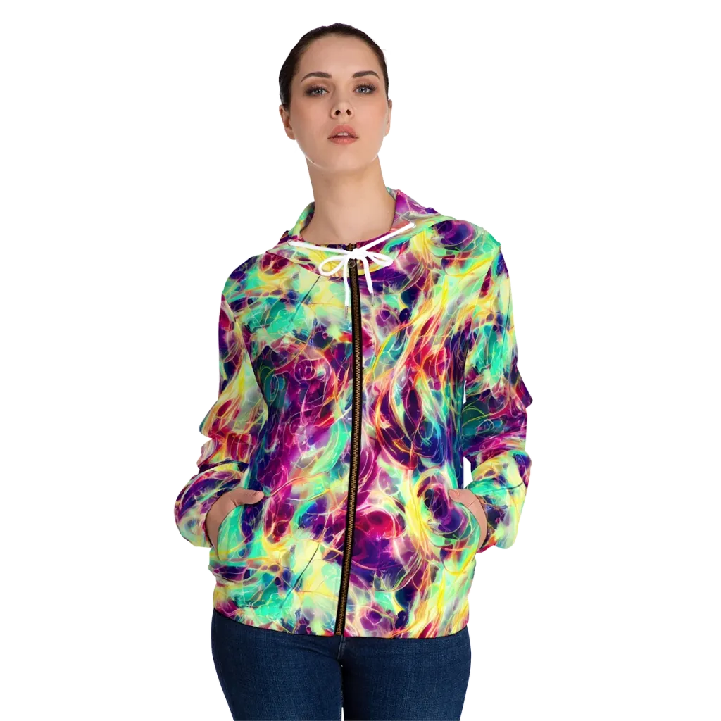 Velvet Radiance on Women's Full-Zip Hoodie — Front On Person
