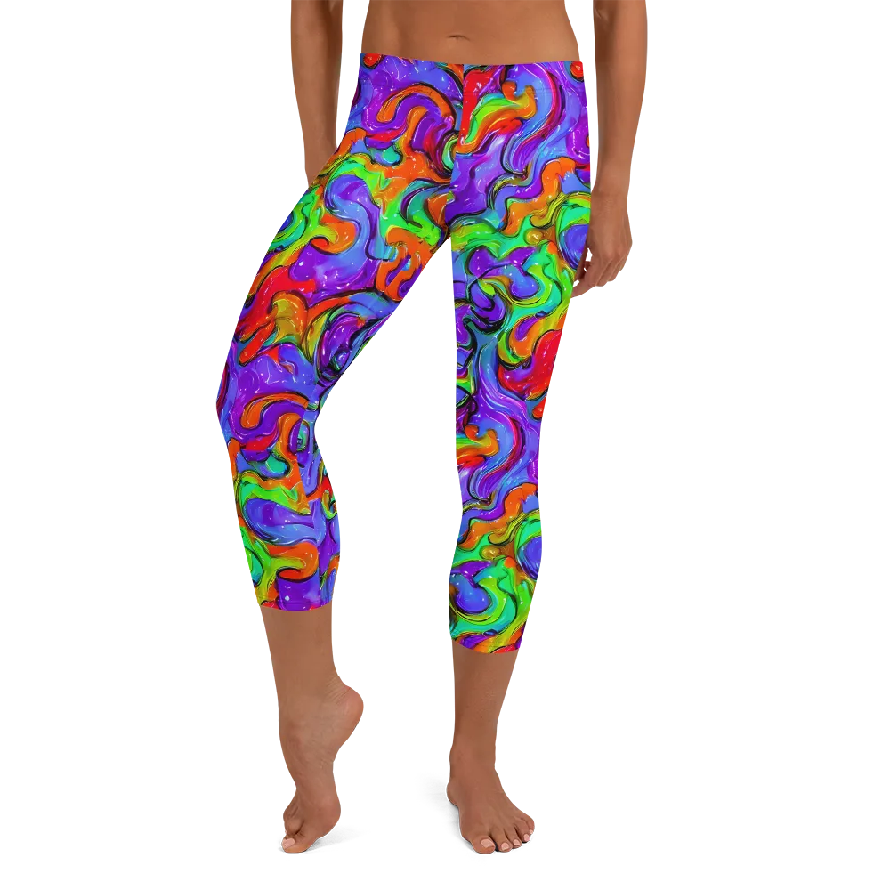 Vivid Meltdown on Capri Leggings — Front