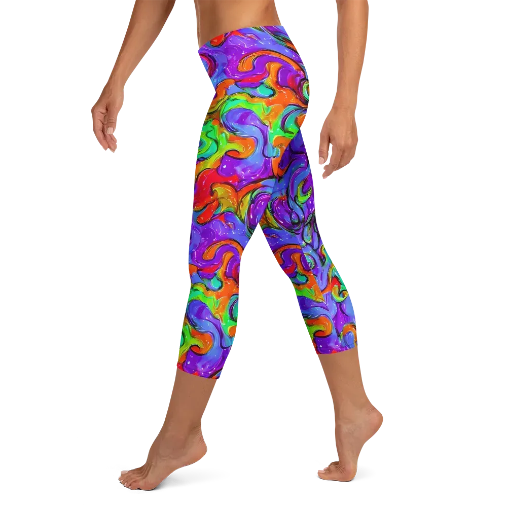 Vivid Meltdown on Capri Leggings — Left