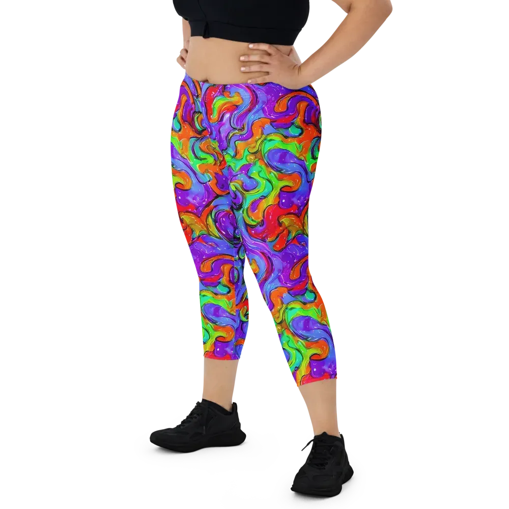 Vivid Meltdown on Capri Leggings — Front