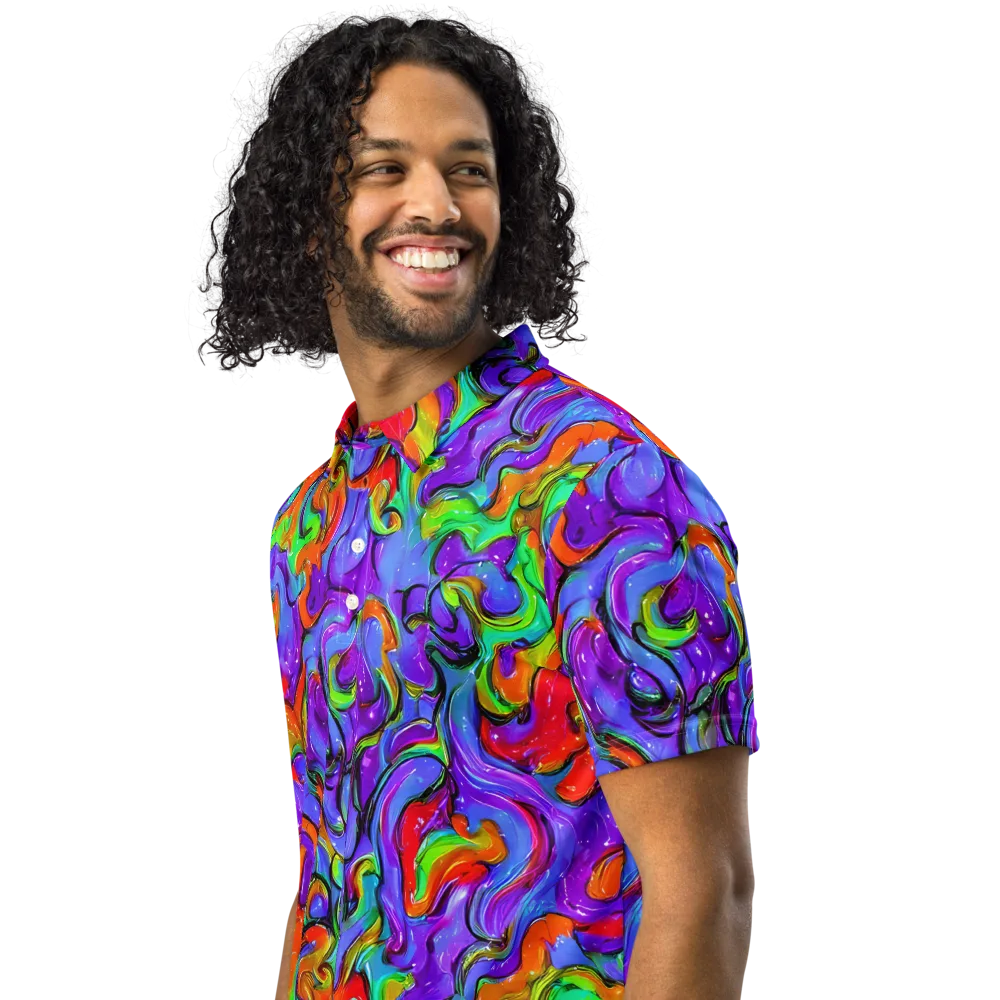 Vivid Meltdown on Men's Slim Fit Polo Shirt — Left Front