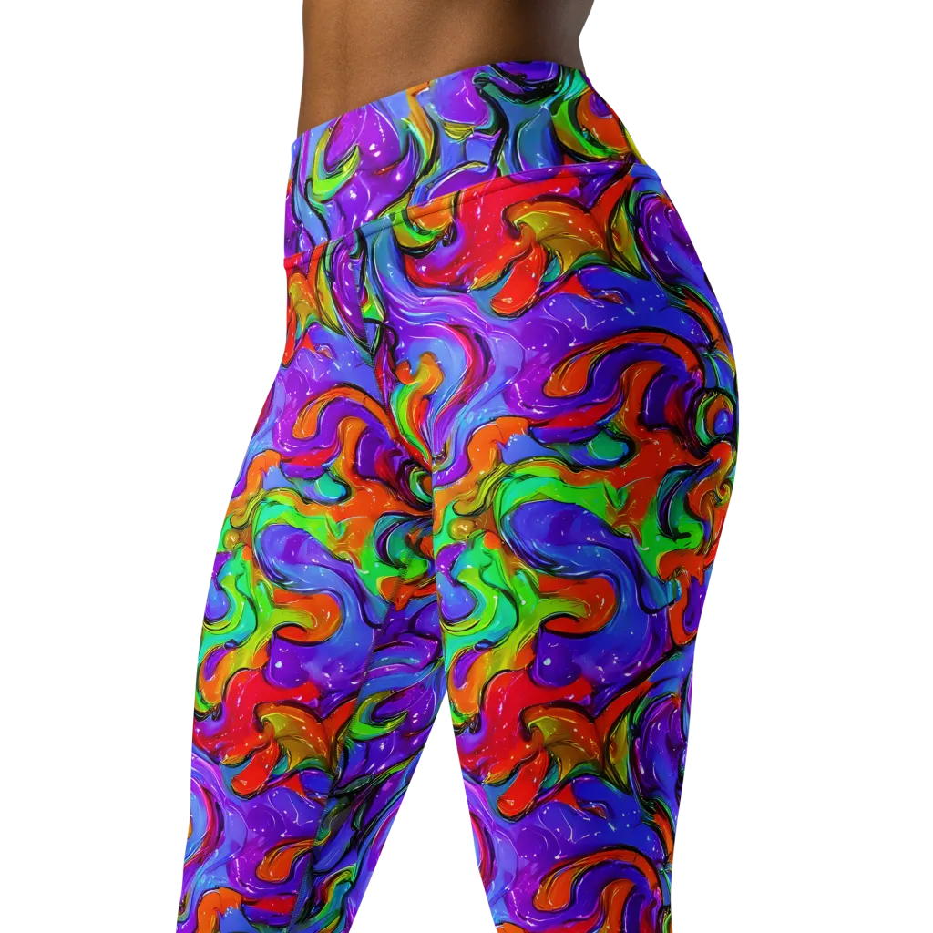 Vivid Meltdown on Yoga Leggings — Left Front