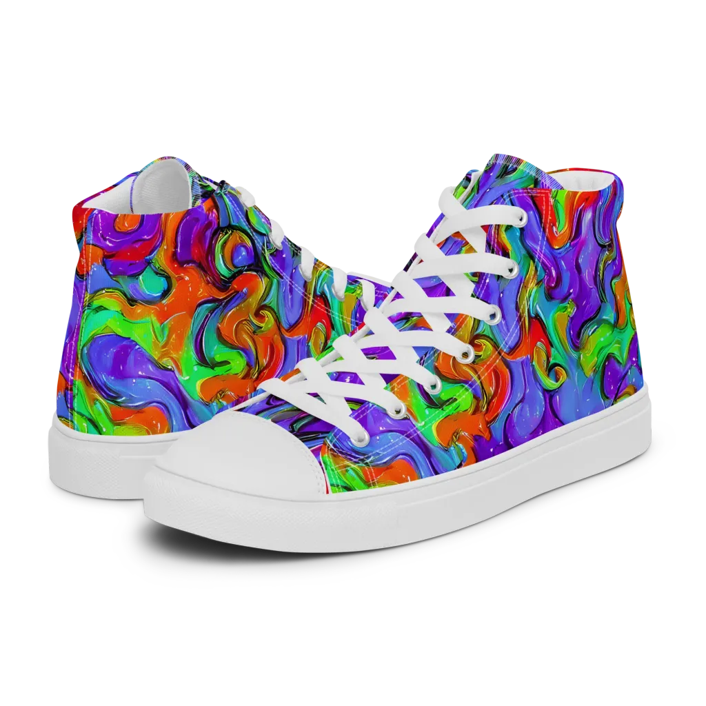 Vivid Meltdown on Men's High Top Canvas Shoes — Left