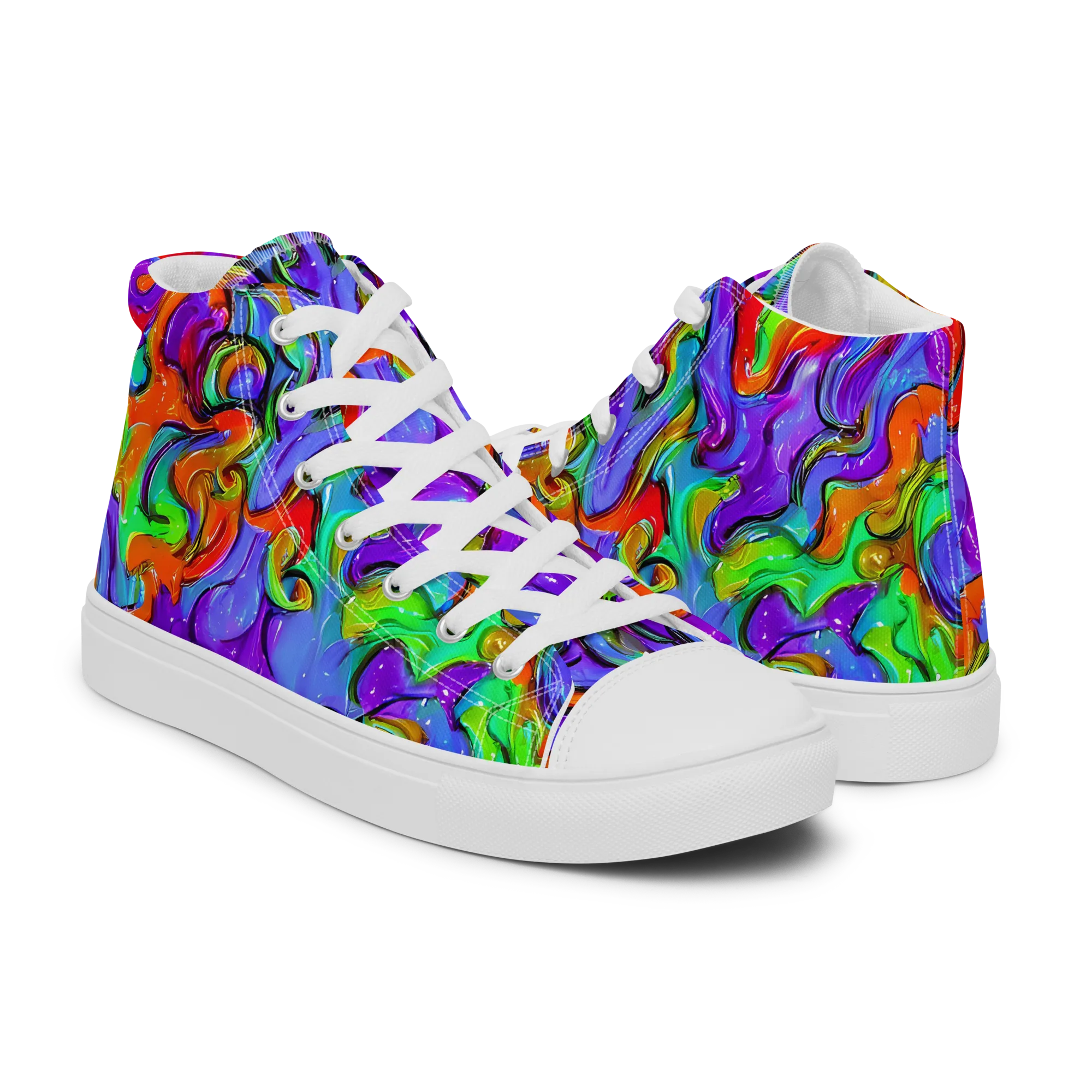 Vivid Meltdown on Men's High Top Canvas Shoes — Right