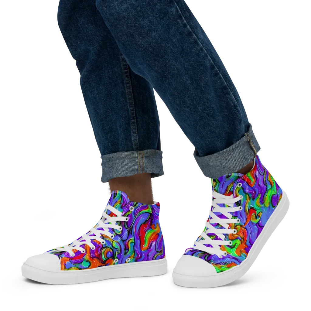 Vivid Meltdown on Men's High Top Canvas Shoes — Left