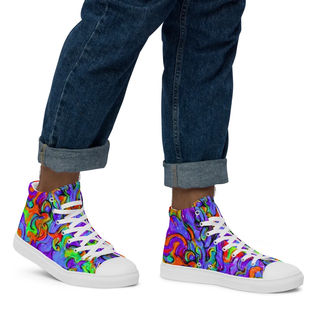 Vivid Meltdown on Men's High Top Canvas Shoes — Right