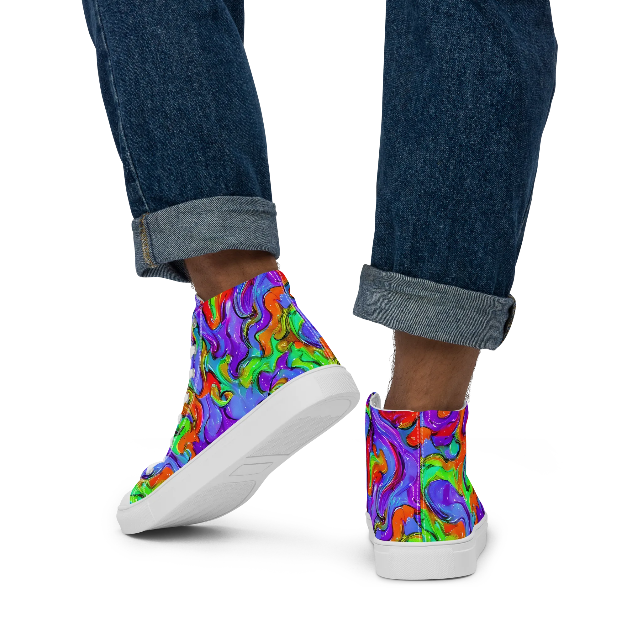Vivid Meltdown on Men's High Top Canvas Shoes — Back