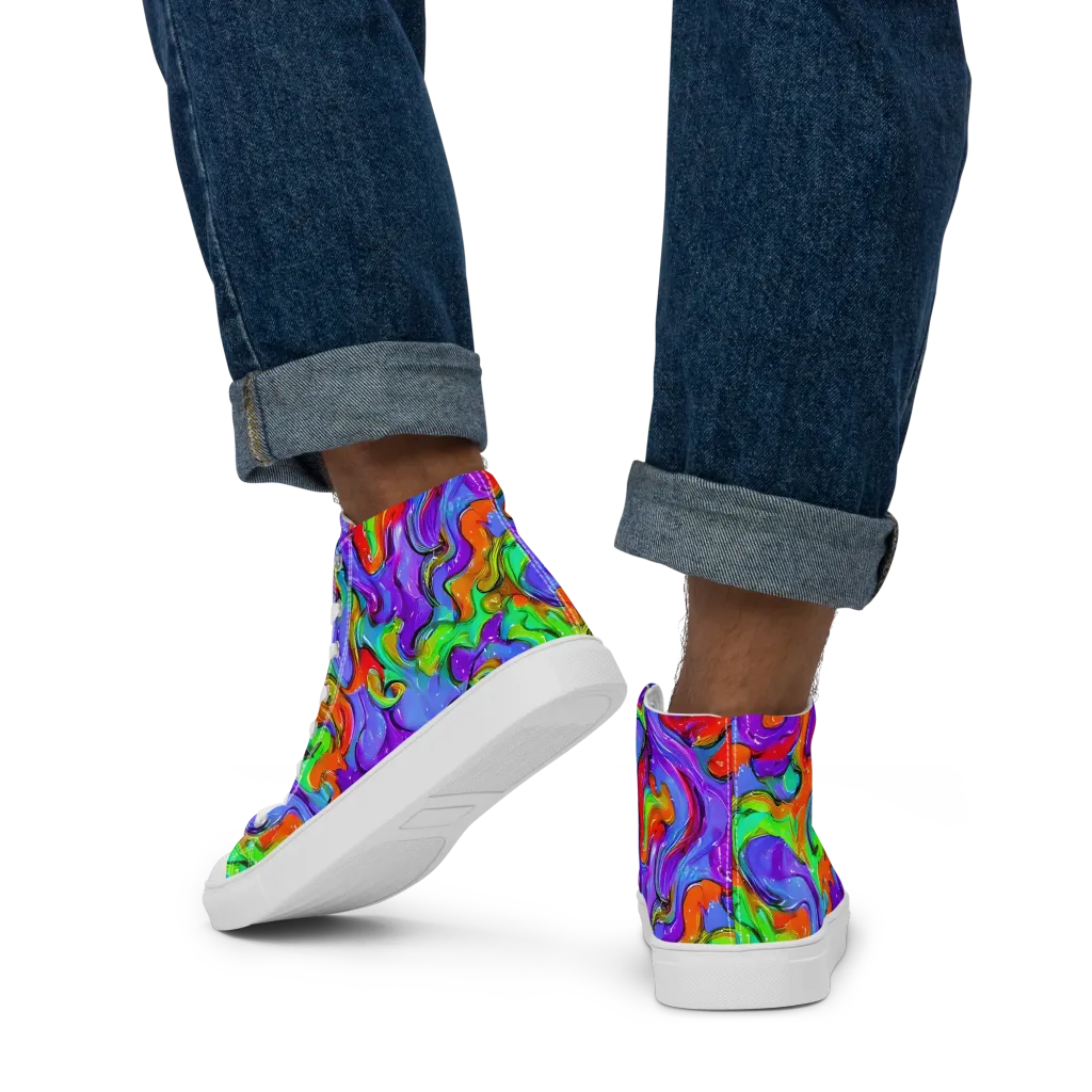 Vivid Meltdown on Men's High Top Canvas Shoes — Back