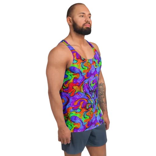 Vivid Meltdown on a Men's Tank Top