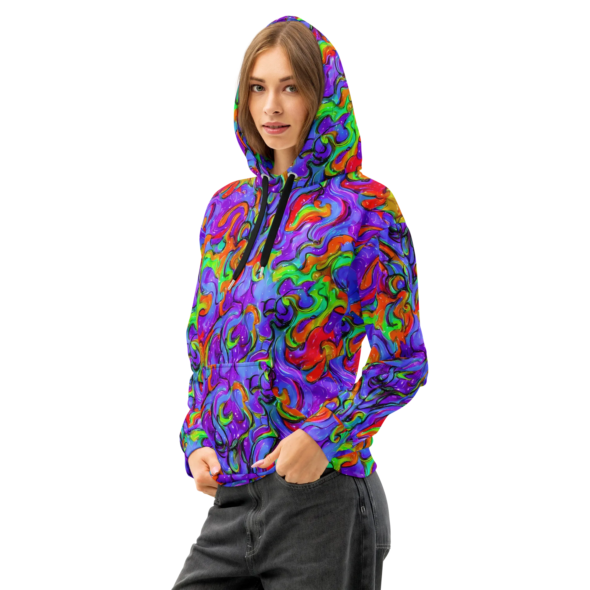 Vivid Meltdown on Cotton Hoodie — Left Front