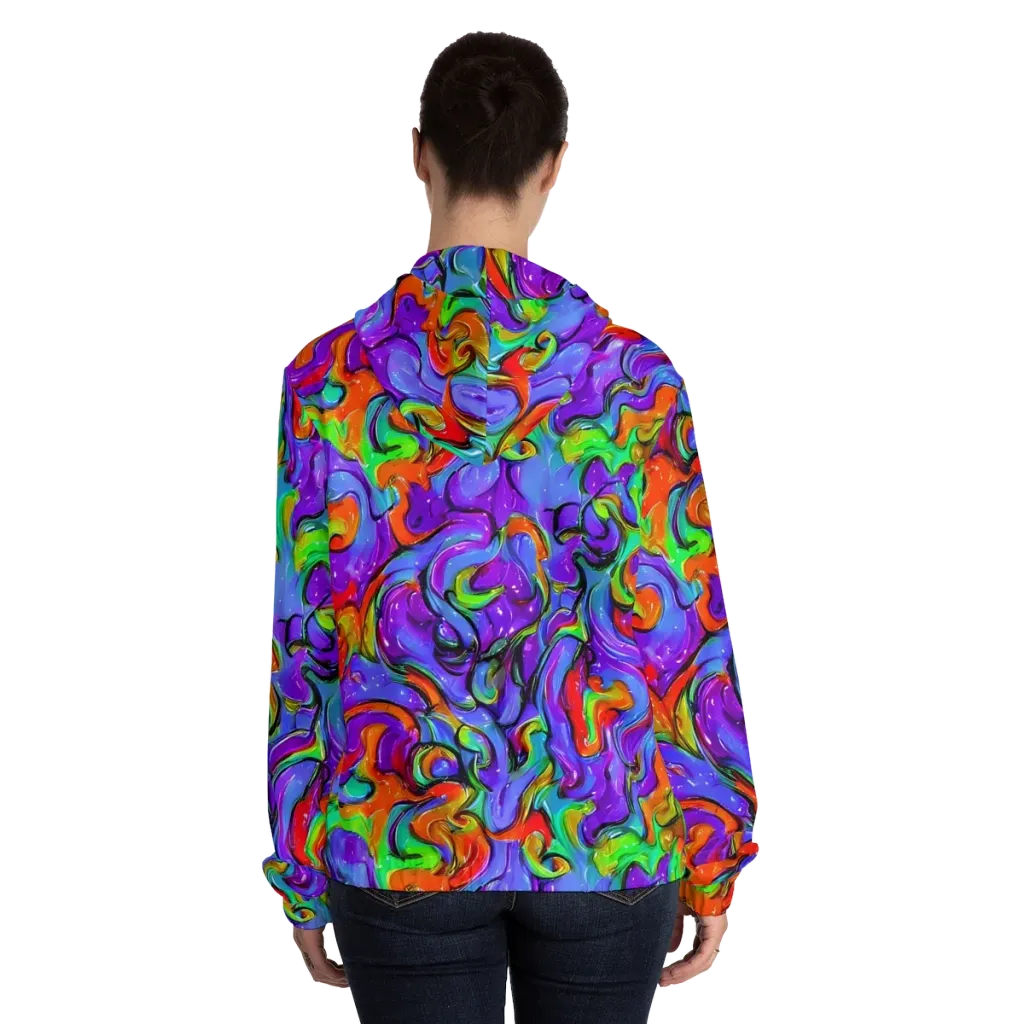 Vivid Meltdown on Women's Full-Zip Hoodie — Back On Person
