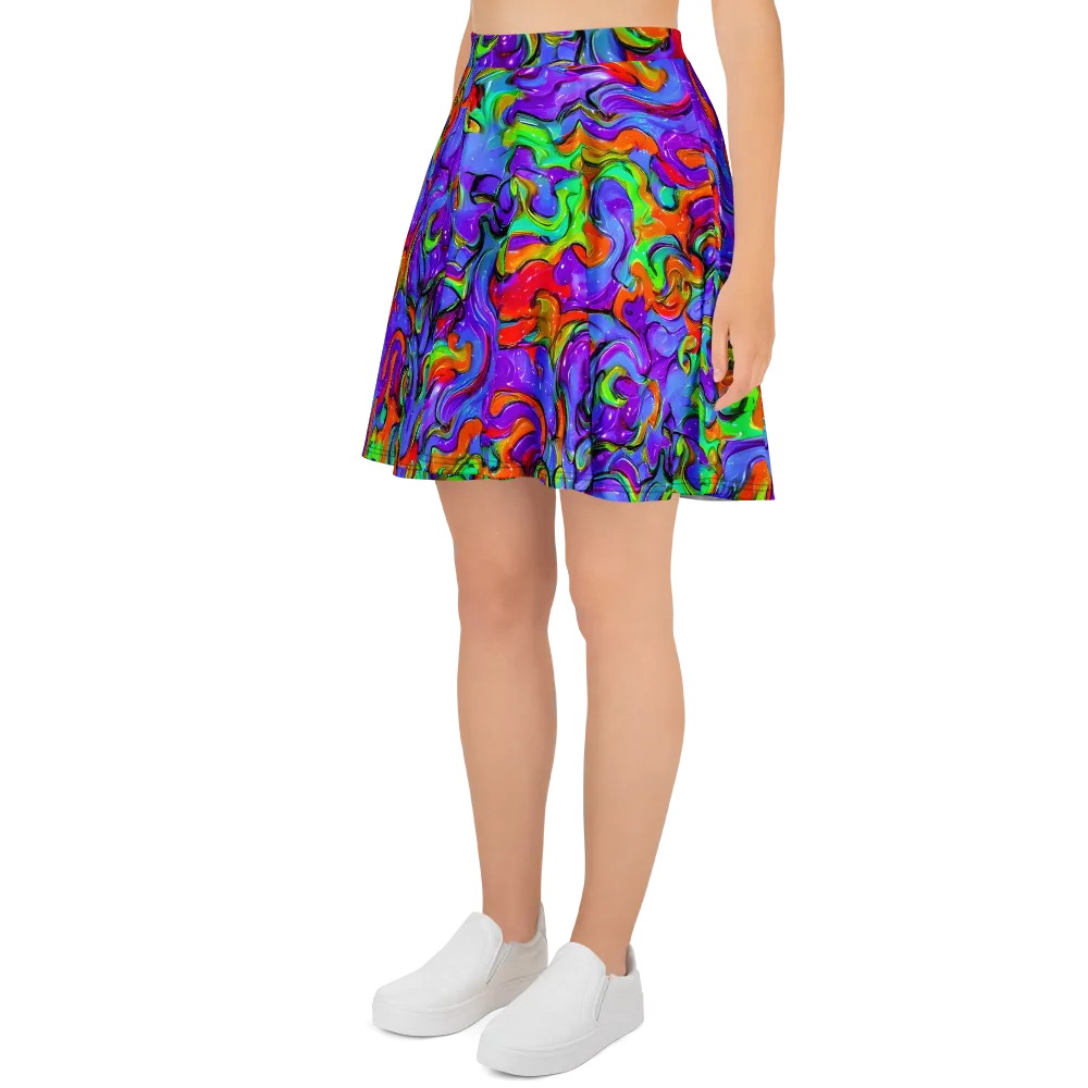 Vivid Meltdown on Skater Skirt — Left