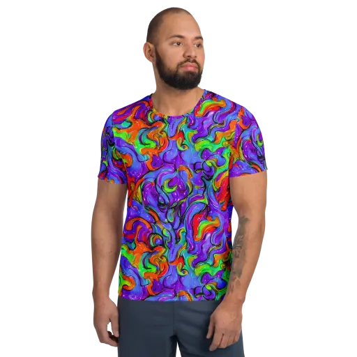 Vivid Meltdown on a Men's Athletic T-Shirt