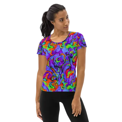 Vivid Meltdown on a Women's Athletic T-Shirt