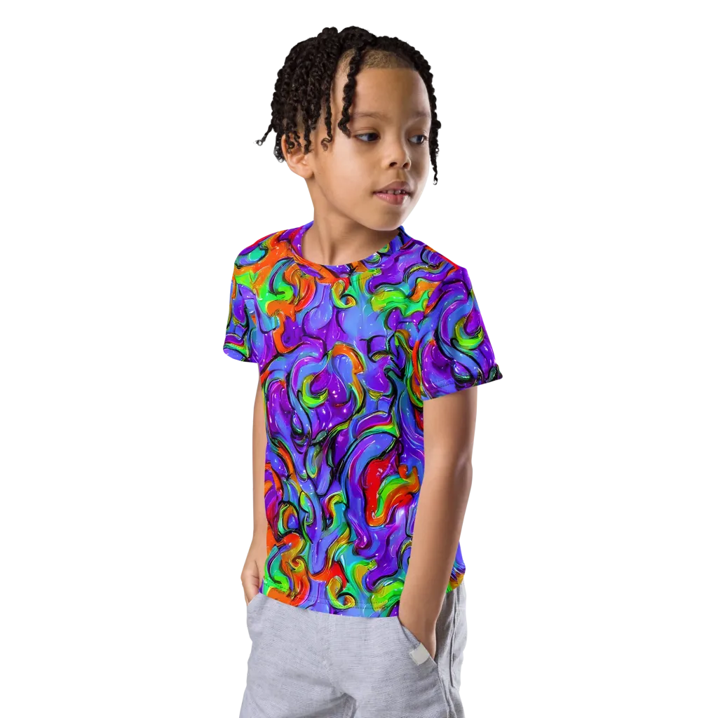 Vivid Meltdown on Kids Crew Neck T-Shirt — Left Front