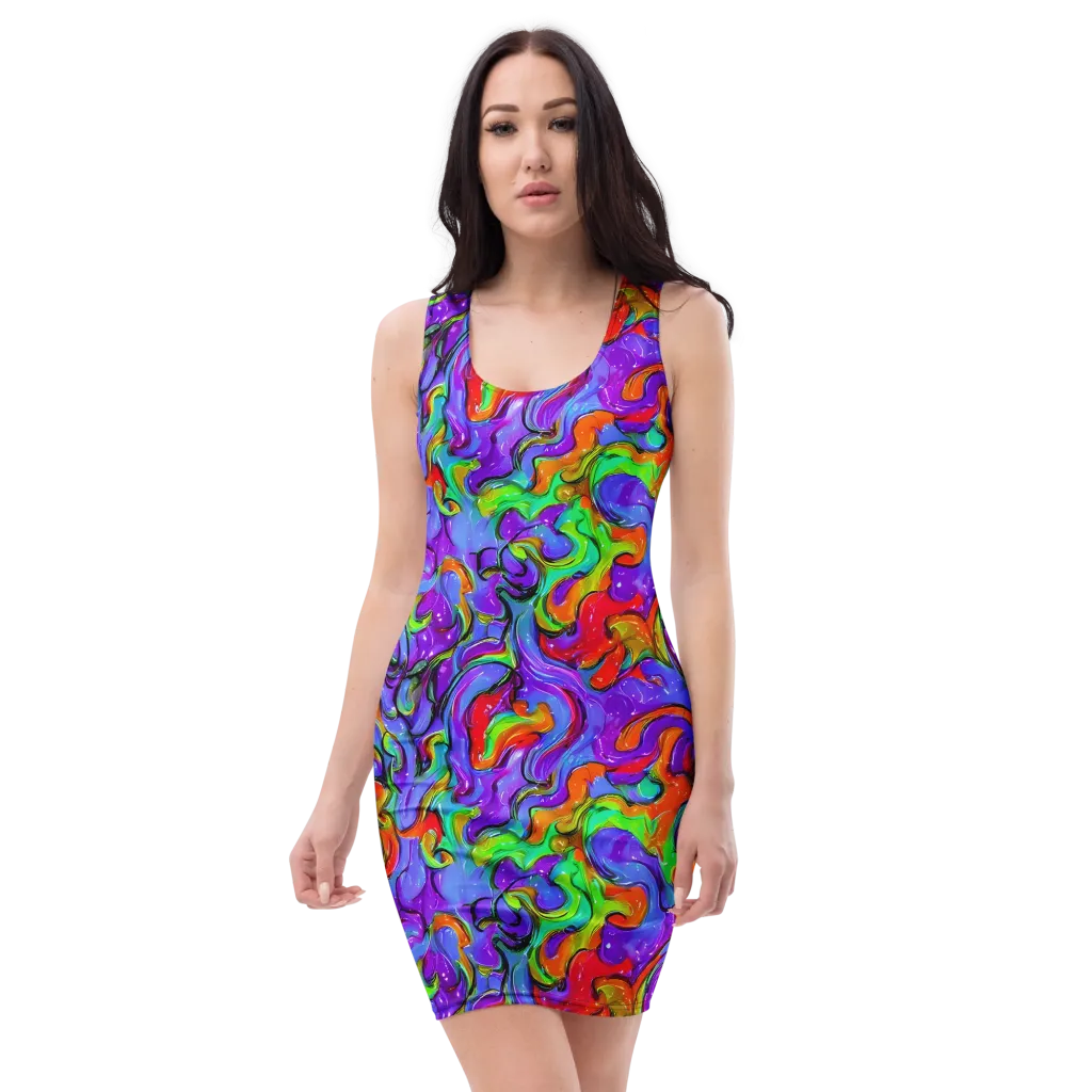 Vivid Meltdown on Bodycon Dress — Front