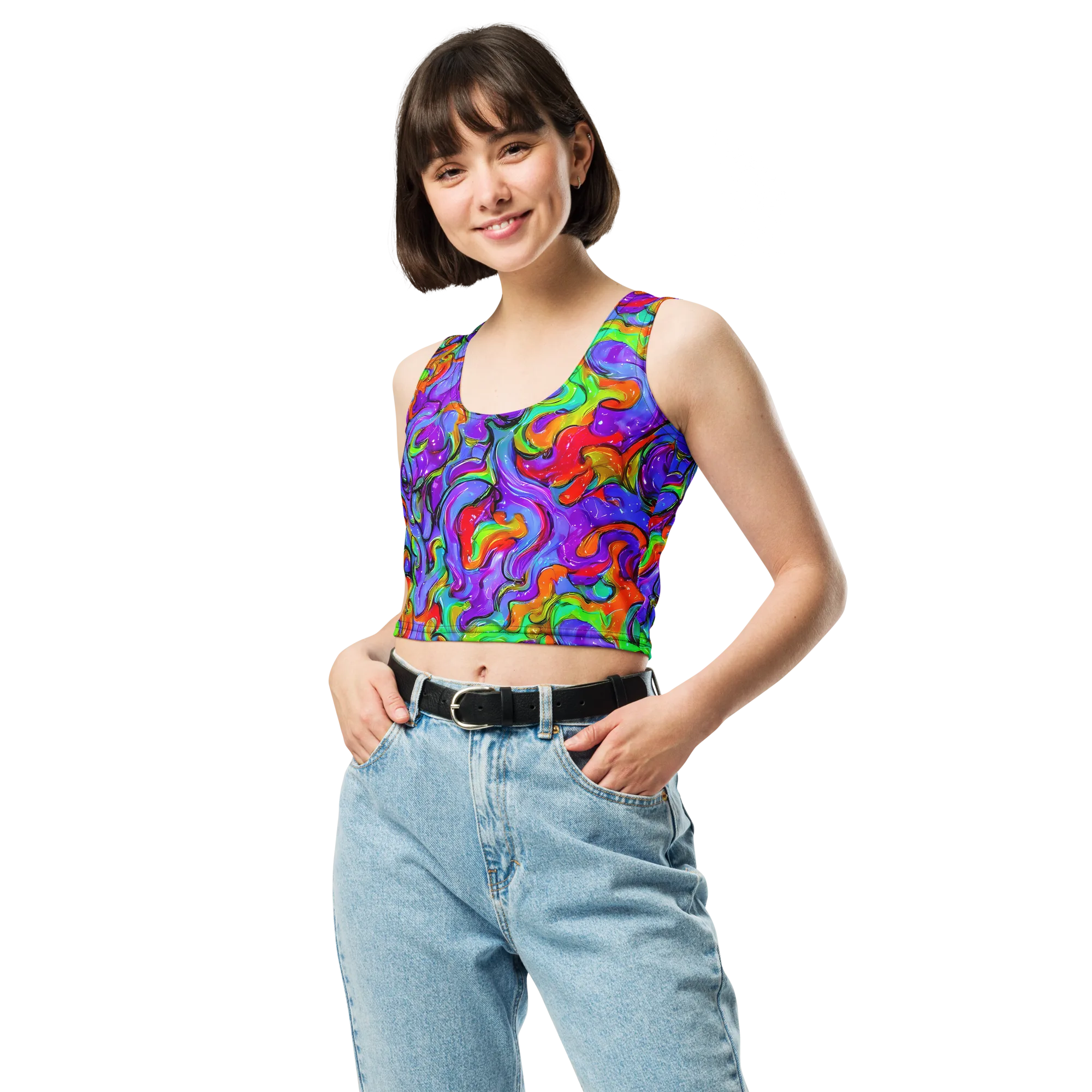 Vivid Meltdown on Crop Top — Front