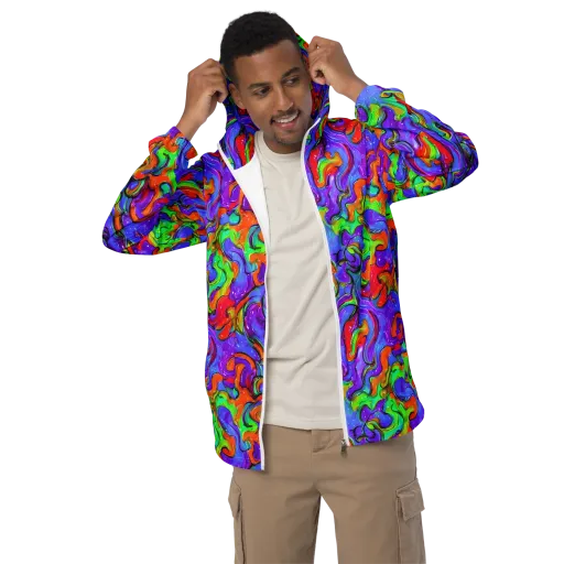 Vivid Meltdown on a Men's Windbreaker