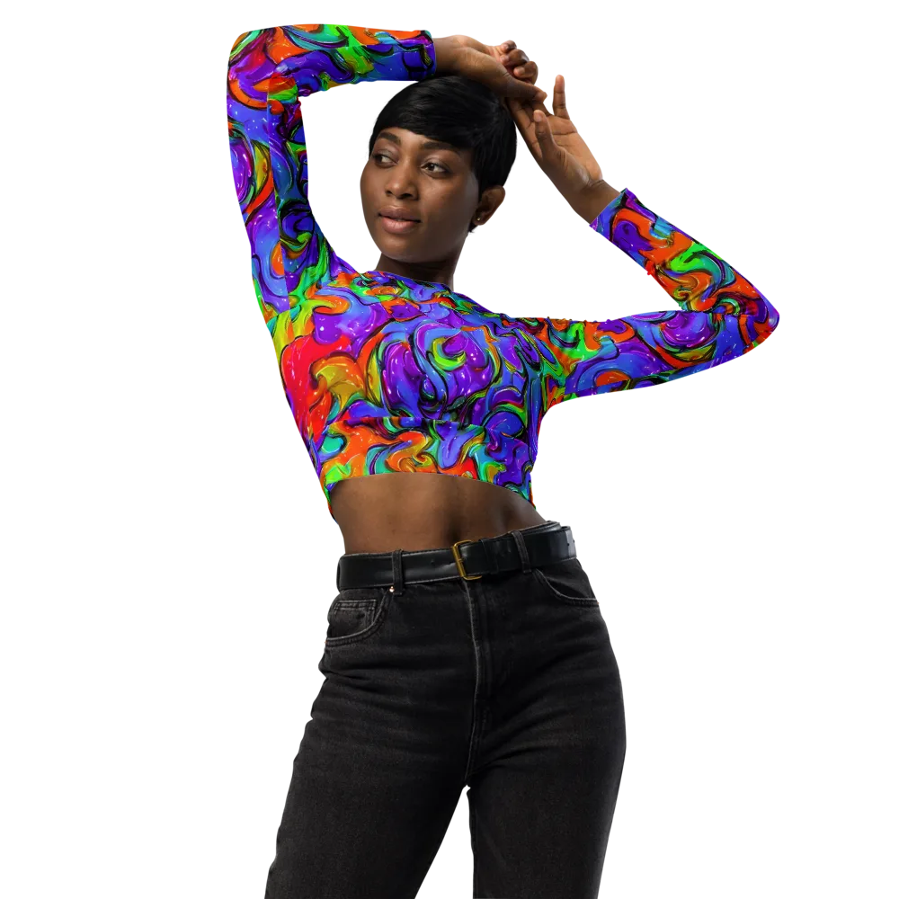 Vivid Meltdown on Long Sleeve Crop Top — Front