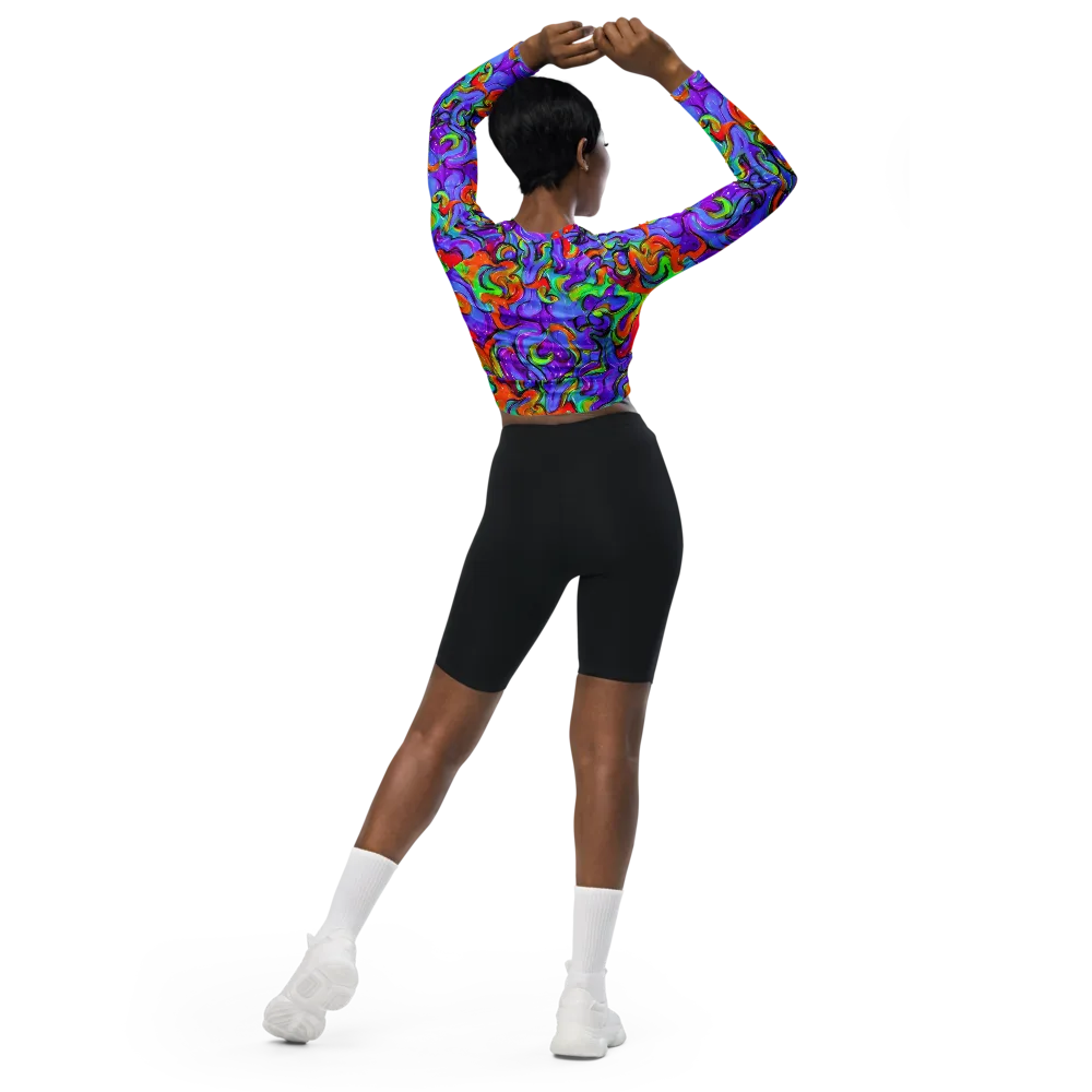 Vivid Meltdown on Long Sleeve Crop Top — Back