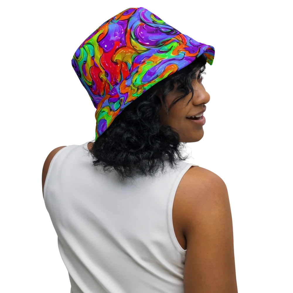 Vivid Meltdown on Reversible Bucket Hat — Right Outside
