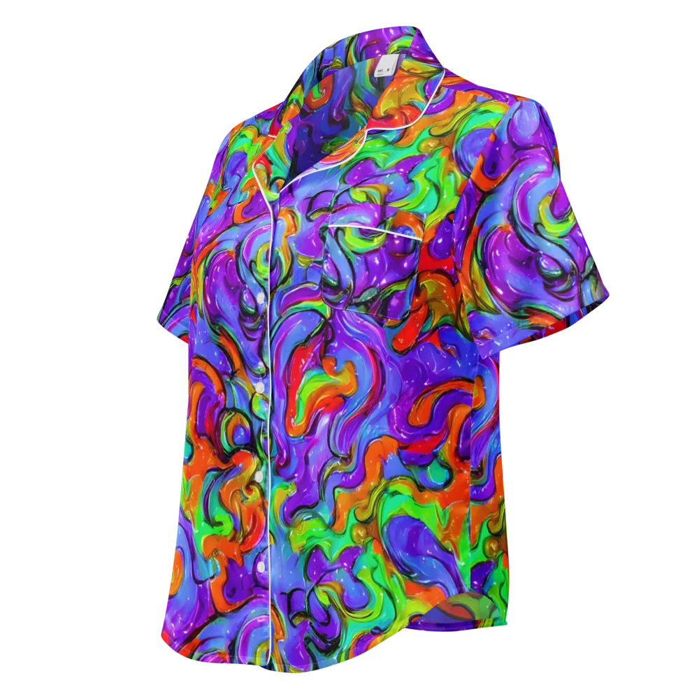 Vivid Meltdown on Women's Short Sleeve Pajama Top — Left Front