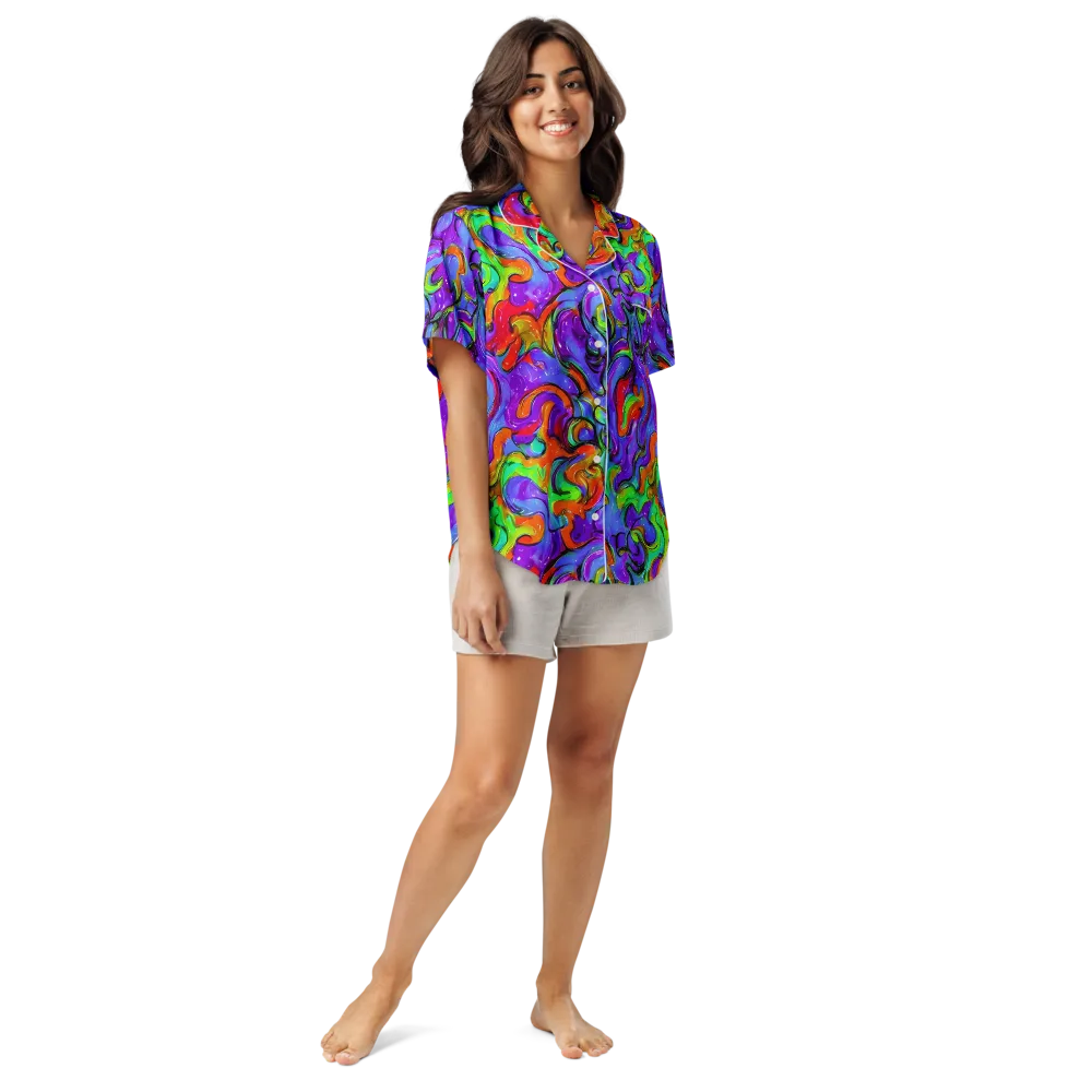 Vivid Meltdown on Women's Short Sleeve Pajama Top — Front