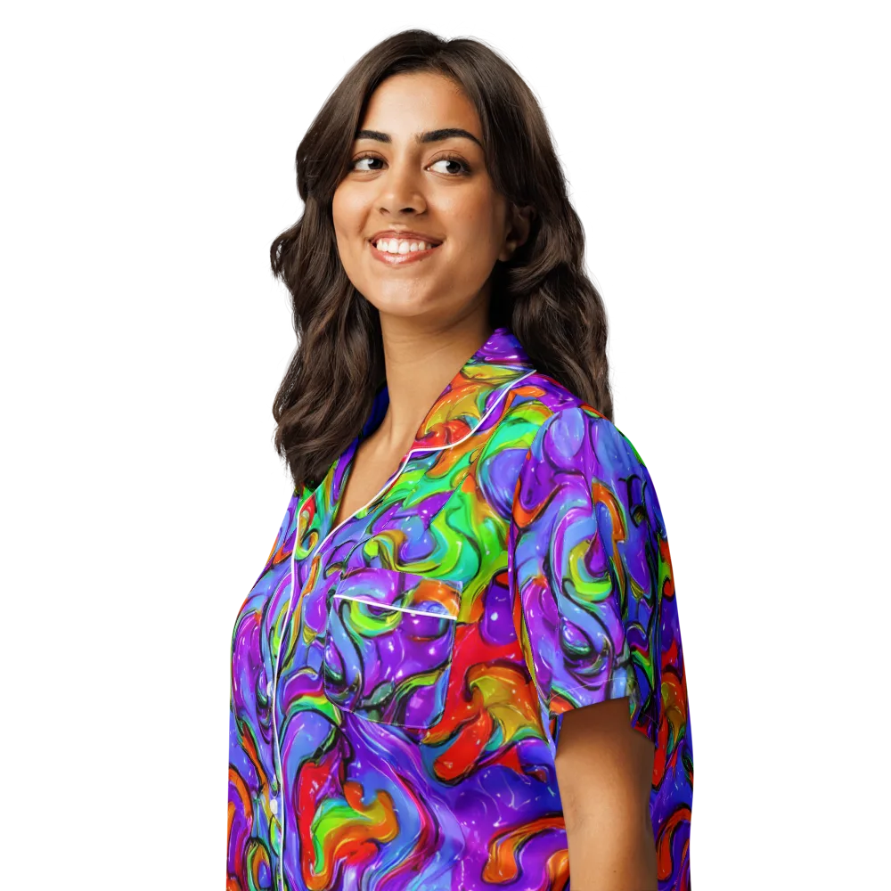 Vivid Meltdown on Women's Short Sleeve Pajama Top — Left Front