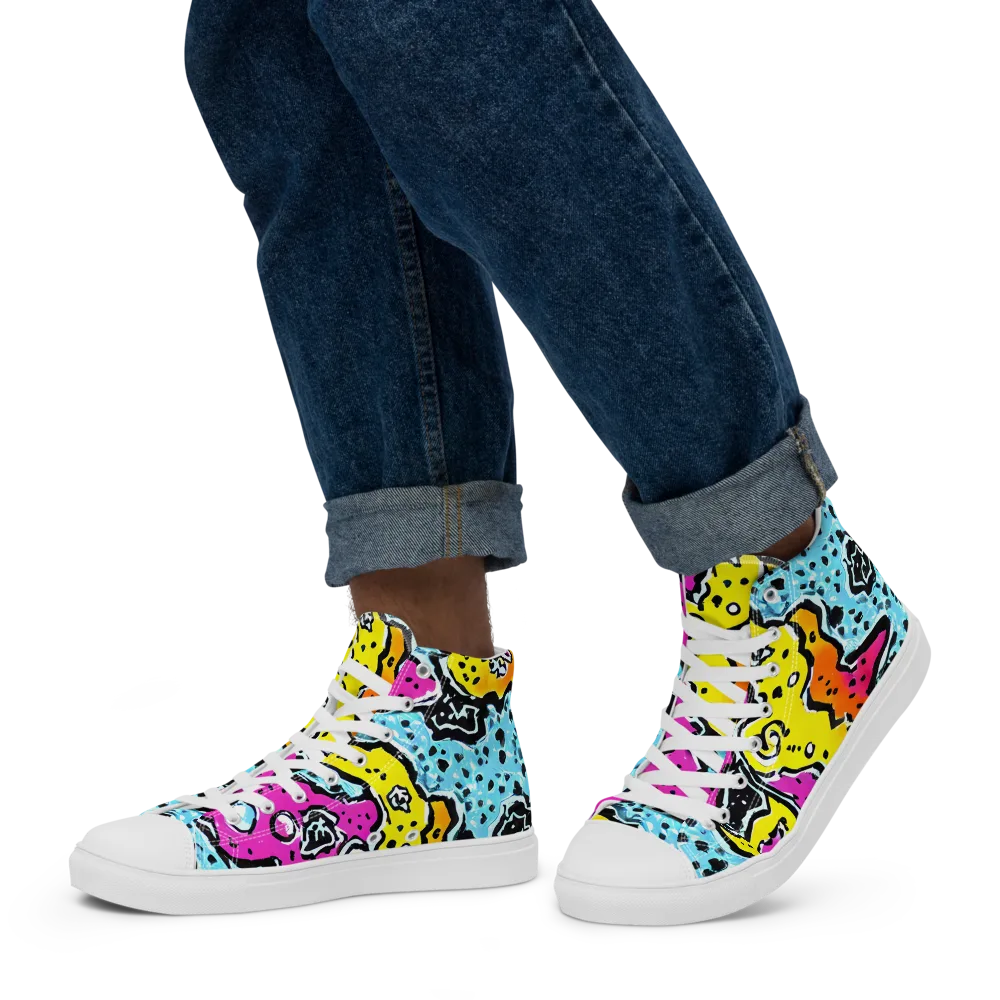 Acid Splash on Men's High Top Canvas Shoes — Left
